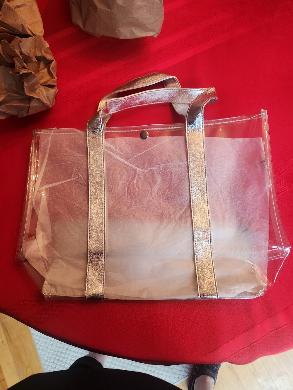 Clear Tote Bag with Metallic Silver  Handles